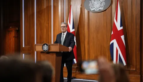 Britain's Prime Minister Keir Starmer delivers a statement in the media briefing room at 9 Downing Street in central London on January 19, 2026. Starmer said a trade war over Greenland is 'in no one's interest'. (Photo by Jordan Pettitt/POOL/AFP)
