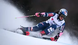 Croatia's Zrinka Ljutic competes in the first run of the Women's Giant Slalom, part of the FIS Alpine Ski World Cup 2025-2026, in Kranjska Gora, Slovenia, on January 3, 2026. (Photo by Jure Makovec/AFP)