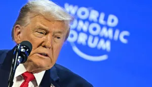 US President Donald Trump delivers a special address during the World Economic Forum (WEF) annual meeting in Davos on January 21, 2026. The World Economic Forum takes place in Davos from January 19 to January 23, 2026. (Photo by Fabrice COFFRINI/AFP)