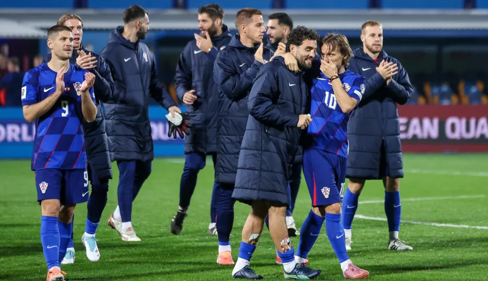 12.10.2025., stadion Varteks, Varazdin - Kvalifikacije za FIFA Svjetsko nogometno prvenstvo 2026., skupina L, Hrvatska - Gibraltar. Andrej Kramaric, Mario Pasalic, Mateo Kovacic i Luka Modric Photo: Matija Habljak/PIXSELL