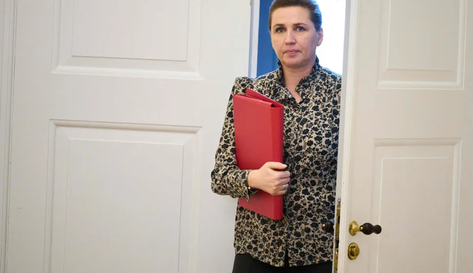 Danish Prime Minister Mette Frederiksen is pictured after a meeting in the Foreign Policy Committee at Christiansborg in Copenhagen, Denmark, on January 20, 2026. Frederiksen said that Europe would have no choice but to respond if a trade war started, following US President Donald Trump's tariffs threat on countries opposing his plans to take over Greenland. (Photo by Thomas Traasdahl/Ritzau Scanpix/AFP)/Denmark OUT