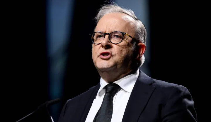 Australia's Prime Minister Anthony Albanese speaks during the "Light Will Win" memorial service at the Sydney Opera House in Sydney on January 22, 2026, as part of the national day of mourning for the victims of the December 14, 2025 Bondi Beach shooting. Australians will fall silent in candlelight on January 22 on a national day of mourning for the 15 people killed by gunmen who opened fire on a Jewish festival at Bondi Beach. (Photo by Steven Markham/AFP)