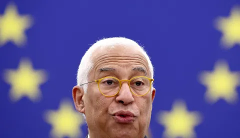 European Council President Antonio Costa speaks during a debate on the conclusion of the European Council meeting of 18-19 December 2025, at the European Parliament in Strasbourg, eastern France, on January 21, 2026. (Photo by FREDERICK FLORIN/AFP)
