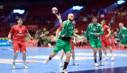 Hungary's pivot #02 Adrian Sipos shoots the ball during the men's EHF Euro 2026 main round handball match Switzerland v Hungary in Malmoe, Sweden, on January 23, 2026. (Photo by Andreas Hillergren/TT/TT NEWS AGENCY/AFP)/Sweden OUT