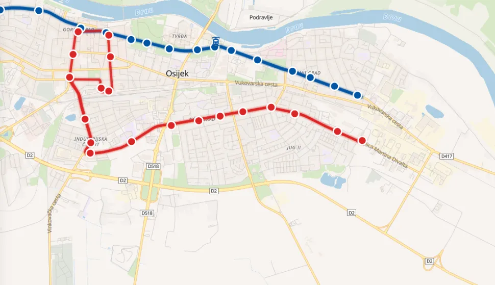 aplikacija za praćenje dolazaka tramvaja u Osijeku