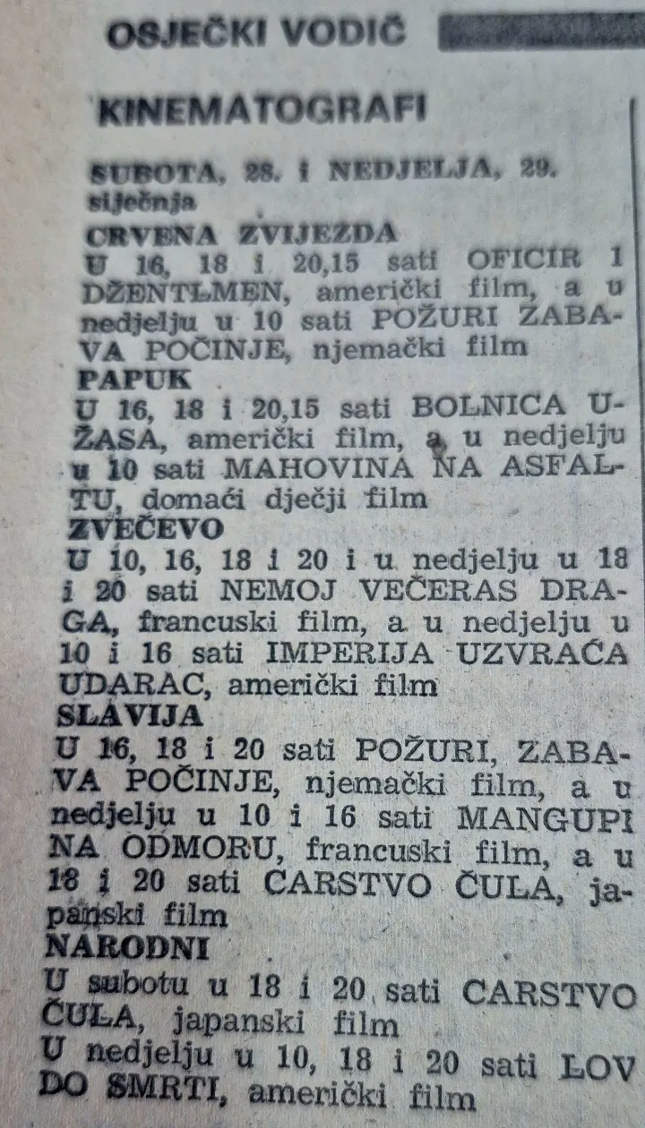 Osječka kina u osamdesetim godinama 20. st.Arhiva - Glas Slavonije