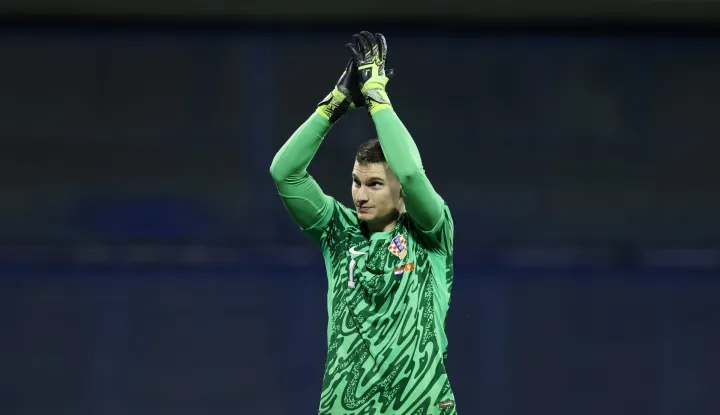 Zagreb, 08.09.2025 - Kvalifikacijska utakmica skupine L za odlazak na Svjetsko nogometno prvenstvo 2026. Hrvatska - Crna Gora. Na slici Dominik Livaković slavi pobjedu.foto HINA/ Damir SENČAR/ ds