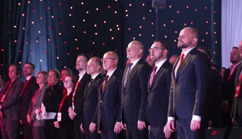 Zagreb, 31.01.2026 - Tematsko-izvje&scaron;tajna Konvencija SDP-a, na koju je pozvano vi&scaron;e od 700 delegata stranačkih organizacija iz cijele Hrvatske. Na fotografiji Orsad Miljenić, Tomislav Toma&scaron;ević, Sini&scaron;a Hajda&scaron; Dončić. foto HINA/ Daniel KASAP/ dk