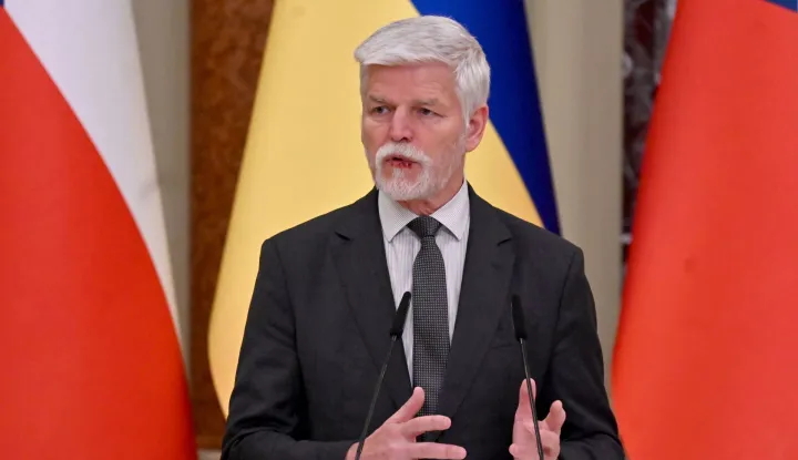 Czech Republic's President Petr Pavel speaks during a joint press conference with Ukraine's President following their meeting at the Mariinskyi Palace in Kyiv on January 16, 2025, amid the Russian invasion in Ukraine. (Photo by Sergei SUPINSKY/AFP)