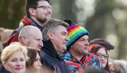 11.02.2023., Donja Stubica - Obiljezavanje 450. obljetnice i uprizorenja Seljacke bune kod dvorca Stubicki Golubovec. Povijesna bitka ove godine slavi i 15 godina uprizorenja, a posjetitelji ce imati priliku vidjeti ozivljenu Seljacku bunu &ndash; Bitku kod Stubice izmedju kmetova, predvodjenih Matijom Gupcem, protiv zloglasnog plemica Franje Tahija i njegove vojske.Zoran Milanovic, Pedja Grbin, Sinisa Hajdas Doncic Photo: Luka Stanzl/PIXSELL