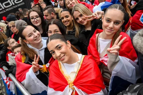 02.02.2026., Zagreb - Svecani docek hrvatske rukometne reprezentacije u na Trgu bana Josipa Jelacica nakon osvojene broncane medalje na Europskom rukometnom prvenstvu. Photo: Davor Puklavec/PIXSELL