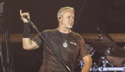 Zagreb, 05.07.2025 - Koncert Marka Perkovića Thompsona na zagrebačkom Hipodromu. Na slici Marko Perkoivć Thompson na pozornici.foto HINA/ Damir SENČAR/ ds