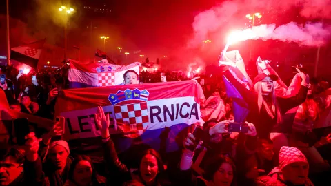02.02.2026., Zagreb - Svecani docek hrvatske rukometne reprezentacije u na Trgu bana Josipa Jelacica nakon osvojene broncane medalje na Europskom rukometnom prvenstvu. Photo: Igor Kralj/PIXSELL