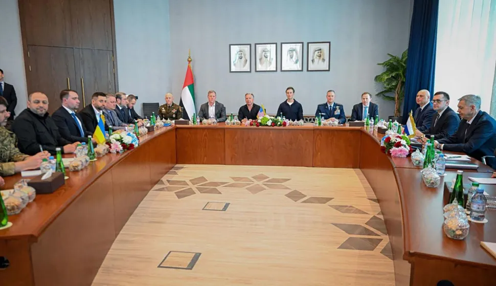 This handout photo from by Qatar's Ministry of Foreign Affairs (MOFA) released on February 4, 2026, shows the first day of the second round of trilateral talks between delegates from Russia, Ukraine, and the US which began in Abu Dhabi on February 4. Ukraine and Russia on February 5, 2026, began a second day of US-mediated talks in Abu Dhabi aimed at ending a war sparked by Moscow's 2022 invasion of its pro-Western neighbour. The negotiations are the latest bid in diplomatic efforts to halt the fighting -- Europe's deadliest since World War II, with hundreds of thousands killed, millions forced to flee their homes and much of eastern and southern Ukraine left decimated. (Photo by Handout/MOFA QATAR/AFP)/RESTRICTED TO EDITORIAL USE - MANDATORY CREDIT "AFP PHOTO/MOFA QATAR" - NO MARKETING NO ADVERTISING CAMPAIGNS - DISTRIBUTED AS A SERVICE TO CLIENTS