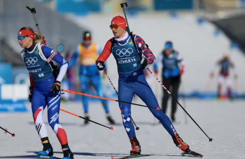Antholz-Anterselva, 08.02.2026 - Članovi hrvatske biatlonske reprezentacije u Antholz-Anterselvi na Zimskim Olimpijskim igrama Milano-Cortina 2026. Na slici Matija Legović tijekom službenog treninga.foto HINA/ Damir SENČAR/ ds
