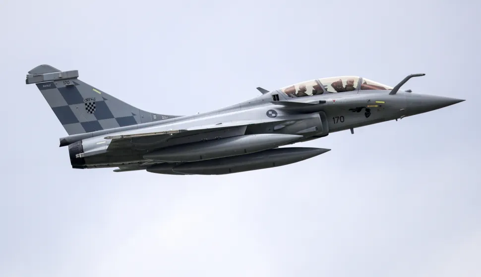 25.04.2024., Velika Gorica - Svecani docek prvih sest od ukupno 12 visenamjenskih borbenih aviona Rafale iz Francuske u vojarni "Pukovnik Marko Zivkovic". Photo: Zeljko Lukunic/PIXSELL