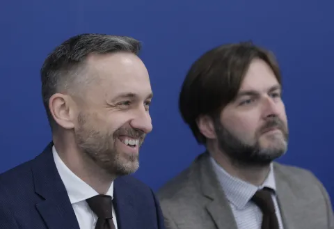 Zagreb.4.2.2025.- 8. sastanak pregovaračkog odbora Vlade i pregovaračkog odbora sindikata javnih službi.Na slici Marin Piletić i Tomislav Ćorić. Foto HINA/Tomislav Pavlek/ tp