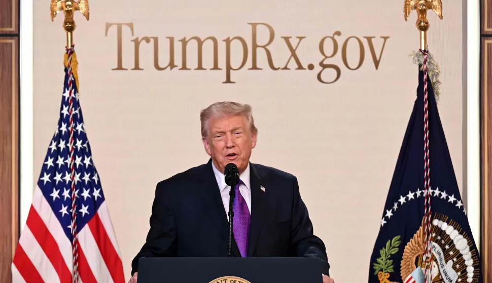 US President Donald Trump speaks about TrumpRx website in the South Court Auditorium of the White House in Washington, DC, on February 5, 2026. (Photo by SAUL LOEB/AFP)