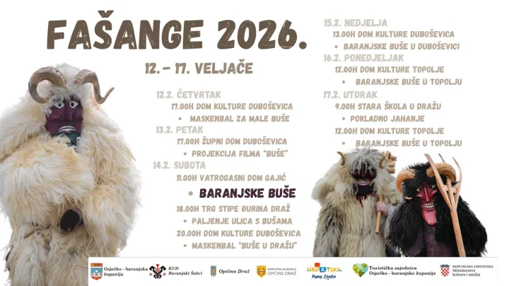 Iako kalendarski jo&scaron; uvijek traje zima Baranjci najavljuju njeno brzo skončanje jer ovog vikendapočinju poklade ili, kako se ondje kaže &ndash; Fa&scaron;ange ili Bu&scaron;e.