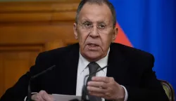 Russian Foreign Minister Sergei Lavrov holds a press conference following his meeting with Organization for Security and Co-operation in Europe (OSCE) Chairman-in-Office, Switzerland's Foreign Minister Federal councillor and OSCE Secretary General at Zinaida Morozova's Mansion in Moscow on February 6, 2026. (Photo by Alexander Zemlianichenko/POOL/AFP)