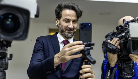 Zagreb, 14.2.2026 - Konferencija za novinare Mosta na kojoj su govorili saborski zastupnici Marin Miletić (na slici) i predsjednik Mosta Nikola Grmoja. Tema konferencije je "Gotovina u Ustav: Most nastavlja inicijativu i aktivira građane i volontere". Foto Hina/ Dario GRZELJ/ dag