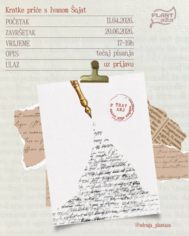 Udruga PLANtaža poziva na tečaj kreativnog pisanja s Ivanom &Scaron;ojat