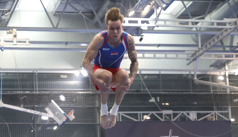 Osijek, 13. 04. 2025., Dvorana Gradski vrt, DOBRO World Cup, DOBRO World Cup 2025, finale, finale nedjelja, preskok, Aurel BenovićSNIMIO BRUNO JOBST