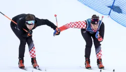 Tesero, 09.02.2026 - Članovi hrvatske reprezentacije u skija&scaron;kom trčanju tijekom službenog treninga u Tesero Cross Country Skiing stadionu na Zimskim Olimpijskim igrama Milano-Cortina 2026. Na slici Tena Hadžić, Ema Sobol.foto HINA/ Damir SENČAR/ ds