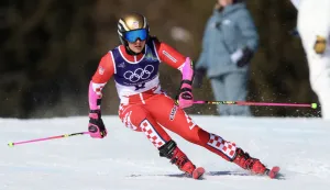 Cortina d'Ampezzo, 15.02.2026 - Hrvatska skija&scaron;ica Zrinka Ljutić tijekom prve utrke ženskog veleslaloma na Zimskim olimpijskim igrama Milano-Cortina 2026.foto HINA/ Damir SENČAR/ ds