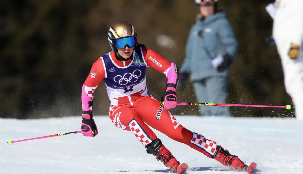 Cortina d'Ampezzo, 15.02.2026 - Hrvatska skija&scaron;ica Zrinka Ljutić tijekom prve utrke ženskog veleslaloma na Zimskim olimpijskim igrama Milano-Cortina 2026.foto HINA/ Damir SENČAR/ ds