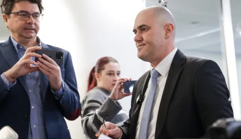 Zagreb, 19.02.2026 - Hrvatski sabor, konferencija za medije Kluba zastupnika Domovinskog pokreta na temu "Unutarnjo-političke aktualnosti". Na fotografiji Josip Dabro.foto HINA/ Admir BULJUBA&Scaron;IĆ/ abu