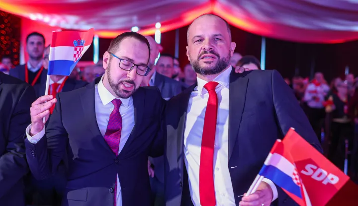 31.01.2026., Zagreb - 10. Izvjestajno-tematska Konvenciju SDP-a odrzana je u dvorani Globus Kongresnog centra Zagrebackog velesajma. gradonacelnik Zagreba Tomislav Tomasevic i Sinisa Hajdas Doncic Photo: Goran Stanzl/PIXSELL