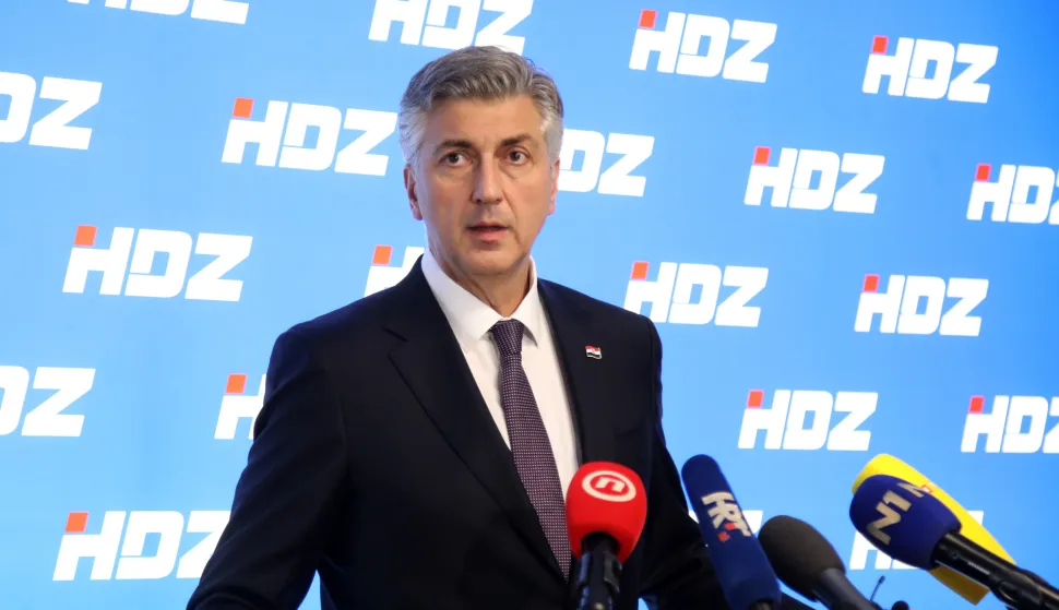 Zagreb, 23.02.2026 - Zajednička sjednica Predsjedni&scaron;tva i Nacionalnog odbora HDZ-a. Na fotografiji predsjednik Vlade i predsjednik HDZ-a Andrej Plenković tijekom koferencije za medije nakon sastanka.foto HINA/ Denis CERIĆ /dc