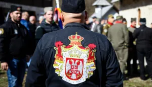 Pripadnici Ravnogorskog pokreta okupili su se u Vi&scaron;egradu 10.03.2019, Visegrad, Bosna i Hercegovina - U "Drazevini" pokraj Visegradu okupilo se oko 300 pripadnika Ravnogorskog pokreta. U crnim uniformama i cetnickom ikonografijom obiljezili su godisnjicu hapsenja cetnickog generala i ratnog zlocinca iz Drugog svjetskog rata Dragoljuba Draze Mihailovica. rPhoto: Armin Durgut/PIXSELL 