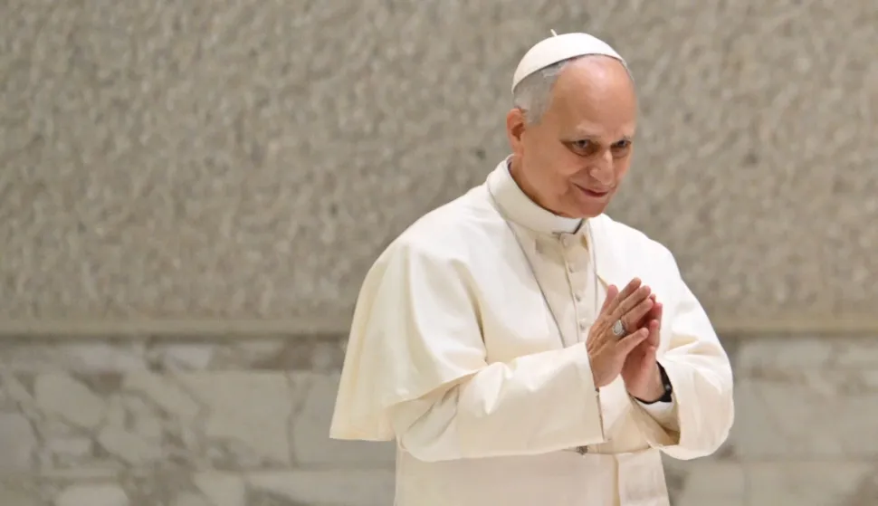 Pope Leo XIV arrives for a weekly general audience at the Paul VI hall in the Vatican on February 11, 2026. (Photo by Alberto PIZZOLI/AFP)