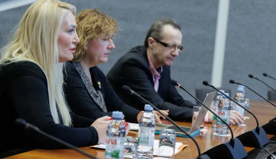 Zagreb, 25.02.2026. - Sjednica Odbora za turizam s predstavnicima Udruge Spasimo male obiteljske iznajmljivače.Na fotografiji Hana Matić, Marina Đukanović, Igor Ivanović.foto HINA/ Edvard &Scaron;U&Scaron;AK