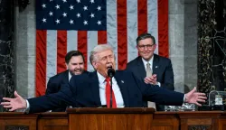 US President Donald Trump delivers the first State of the Union address of his second term to a joint session of Congress in the House Chamber of the United States Capitol in Washington, DC, on February 24, 2026. (Photo by Kenny HOLSTON/POOL/AFP)