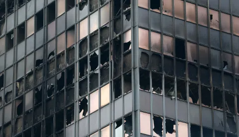 Zagreb, 19.11.2025. - Vjesnikov neboder danas. U Vjesnikovom neboderu na Slavonskoj aveniji požar je izbio u ponedjeljak malo prije ponoći. foto HINA/ Lana SLIVAR DOMINIĆ/ ml