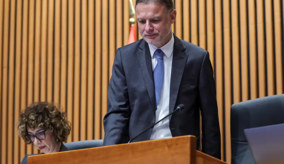 Zagreb, 19.02.2026 - Nastavak 9. sjednice Hrvatskog sabora koja je započela raspravom o Izvje&scaron;ću o ostvarivanju prava na besplatnu pravnu pomoć i utro&scaron;ku sredstava u 2024. Na fotografiji Gordan Jandroković.foto HINA/ Admir BULJUBA&Scaron;IĆ/ abu