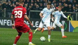 Rijeka,16.02.20286.- Na stsdionu Rujevica uzvratnu utakmicu playoffa nogometne Konferencijske lige igraju Rijeka i Omonoia FC. Na fotografiji Toni Fruk.