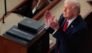WASHINGTON, DC - FEBRUARY 24: U.S. President Donald Trump delivers his State of the Union address during a Joint Session of Congress at the U.S. Capitol on February 24, 2026, in Washington, DC. Trump delivered his address days after the Supreme Court struck down the administration's tariff strategy and amid a U.S. military buildup in the Persian Gulf threatening Iran. Chip Somodevilla/Getty Images/AFP (Photo by CHIP SOMODEVILLA/GETTY IMAGES NORTH AMERICA/Getty Images via AFP)
