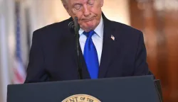 US President Donald Trump speaks during the Angel Families Remembrance Ceremony in the East Room of the White House in Washington, DC, on February 23, 2026. (Photo by SAUL LOEB/AFP)