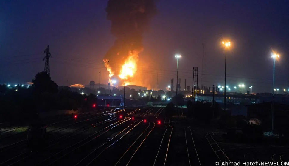 Fire and smoke rise into the sky after an Israeli attack on an oil depot in Tehran, Iran, at dawn on Sunday, June 15, 2025. Photo by Ahmad Hatefi /UPI Photo via Newscom Photo: Ahmad Hatefi/NEWSCOM
