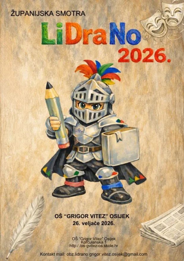 Na županijskom Lidranu u O&Scaron; Grigor Vitez predstavljena &scaron;kolska maskota vitez GrigorOsije, 26. veljače 2026.USTUPLJENA FOTOGRAFIJA (&scaron;kola)
