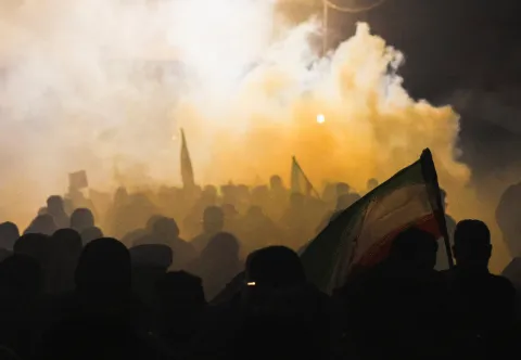 Protesters supporting Iraqi Shi'ite armed groups stand amid tear gas as they attempt to move toward the U.S. embassy located in Baghdad's Green Zone, as riot police deploy to block their advance, following the Israel and U.S. strikes on Iran and the killing of Iran's Supreme Leader Ayatollah Ali Khamenei, in Baghdad, Iraq, March 1, 2026. REUTERS/Ahmed Saad Photo: AHMED SAAD/REUTERS