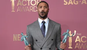 Michael B. Jordan, winner of the Outstanding Performance by a Male Actor in a Leading Role award and Outstanding Performance by a Cast in a Motion Picture award for "Sinners," poses in the press room at the 32nd Annual Actor Awards held at The Shrine Auditorium and Expo Hall in Los Angeles, CA on Sunday, March 1, 2026. (Photo By Sthanlee B. Mirador/Sipa USA) Photo: Sipa USA/SIPA USA