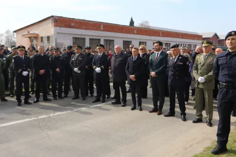 Osijek, 03. 03. 2026, PU Vijenci - 35 godina Specijalne policije "Orao", vijenci i svijeće kod spomen obilježja ispred zgrade PU OBŽ.snimio GOJKO MITIĆ