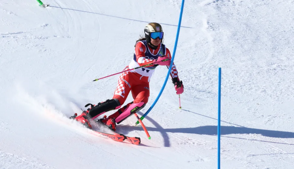 Cortina d'Ampezzo, 18.02.2026 - Hrvatska skija&scaron;ica Zrinka Ljutić tijekom druge utrke slaloma na Zimskim olimpijskim igrama Milano-Cortina 2026. foto HINA/ Damir SENČAR/ ds