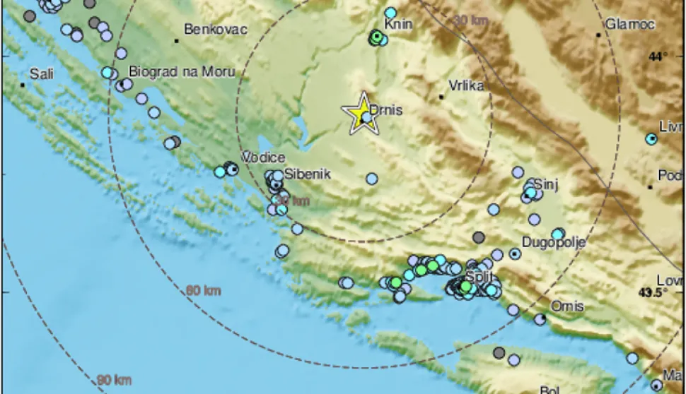 ZAGREB, 4. ožujka 2026. (Hina) - Prilično jak potres s epicentrom kod Siverića nedaleko od Drni&scaron;a, magnitude 3.9 po Richteru zabilježen je u 1,23 sati, izvijestila je u srijedu hrvatska Seizmolo&scaron;ka služba.