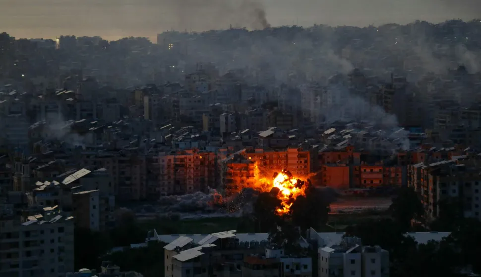 A fireball ascends from the site of an Israeli airstrike that targeted an area in Beirut?s southern suburbs on March 6, 2026. Israeli air strikes battered Lebanon on Friday, sending the death toll since March 2, up to at least 217, according to Lebanese authorities, as the premier warned "a humanitarian disaster is looming". (Photo by Omar YAMAN/AFP)